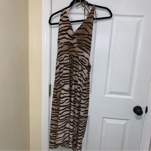 Cristina Love Zebra Striped Halter Dress Coffee Size XL New With Tags